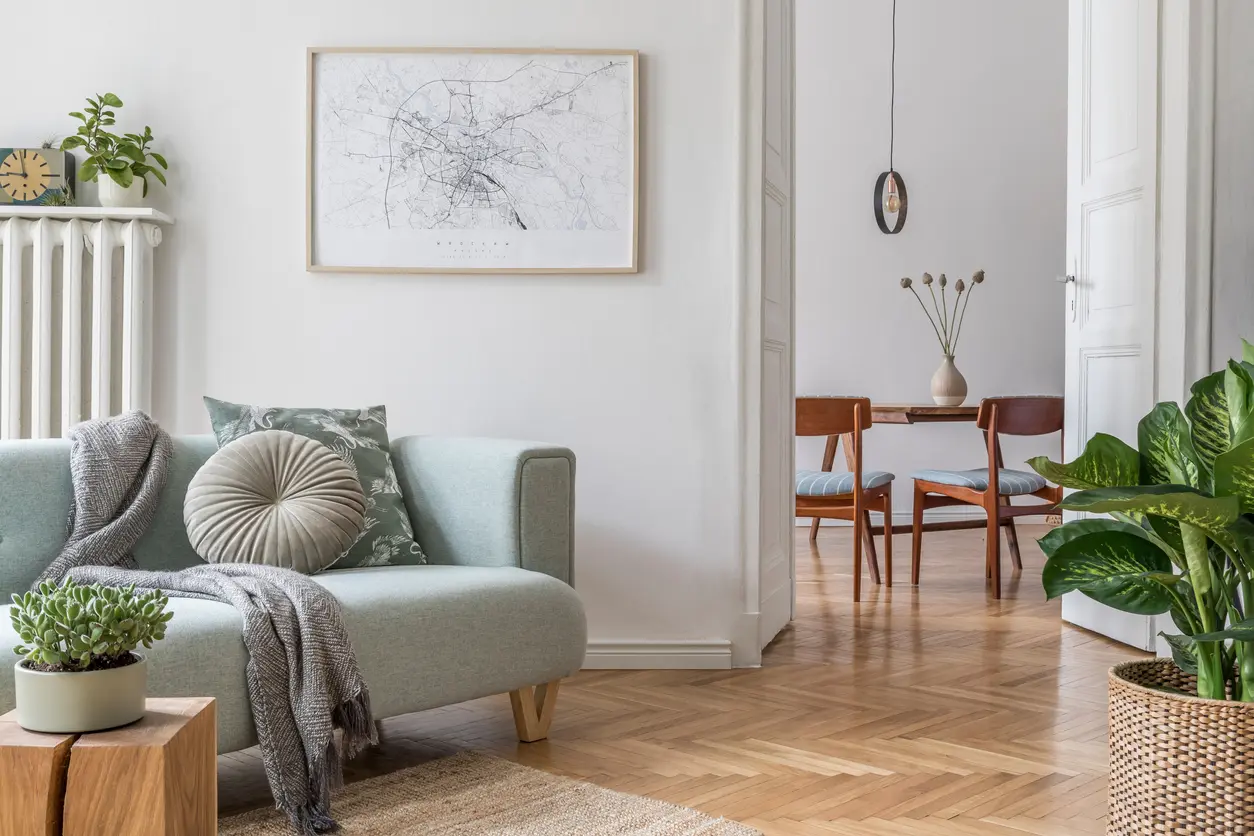 Stylish Living Room in Lexington Park with Reclaimed Wood Flooring